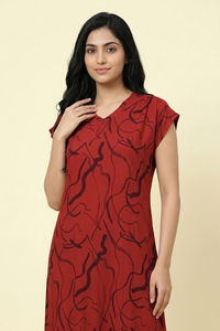 Zivame Woven Ankle Length Nightdress - Burnt Brick — thumbnail 5